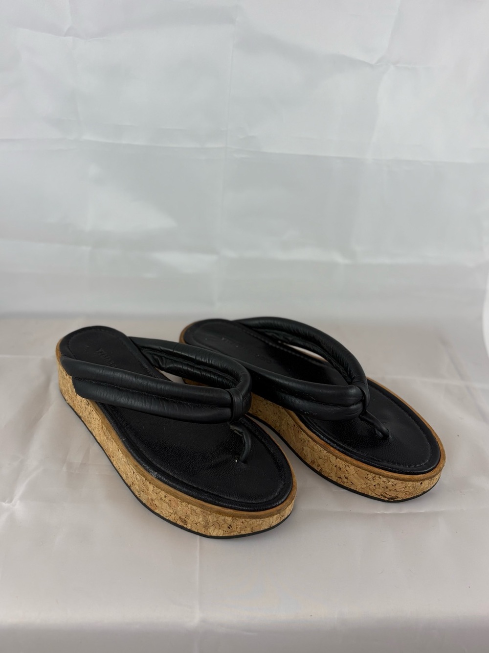Reality Studio Cork Platform Thong Sandals — Black, Size 6